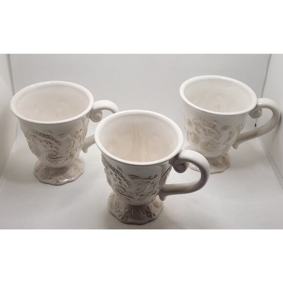 Cups/Mugs-Roscher-Cream on Cream-"Paisley Collection"-Relief-Footed-Set of 3 - Picture 4 of 15